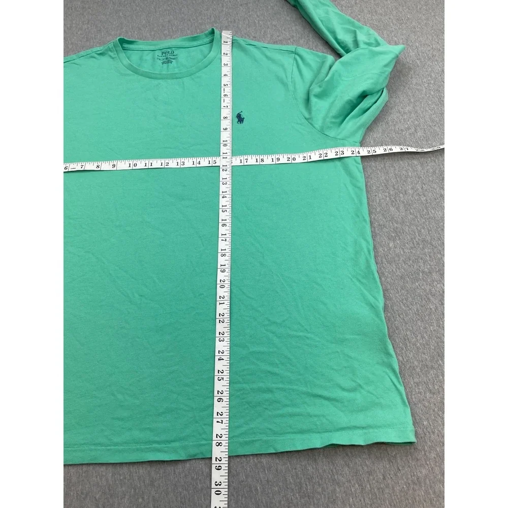Polo Ralph Lauren T-Shirt Mens XL Green 100% Cotton Crew Neck Long Sleeve Pony